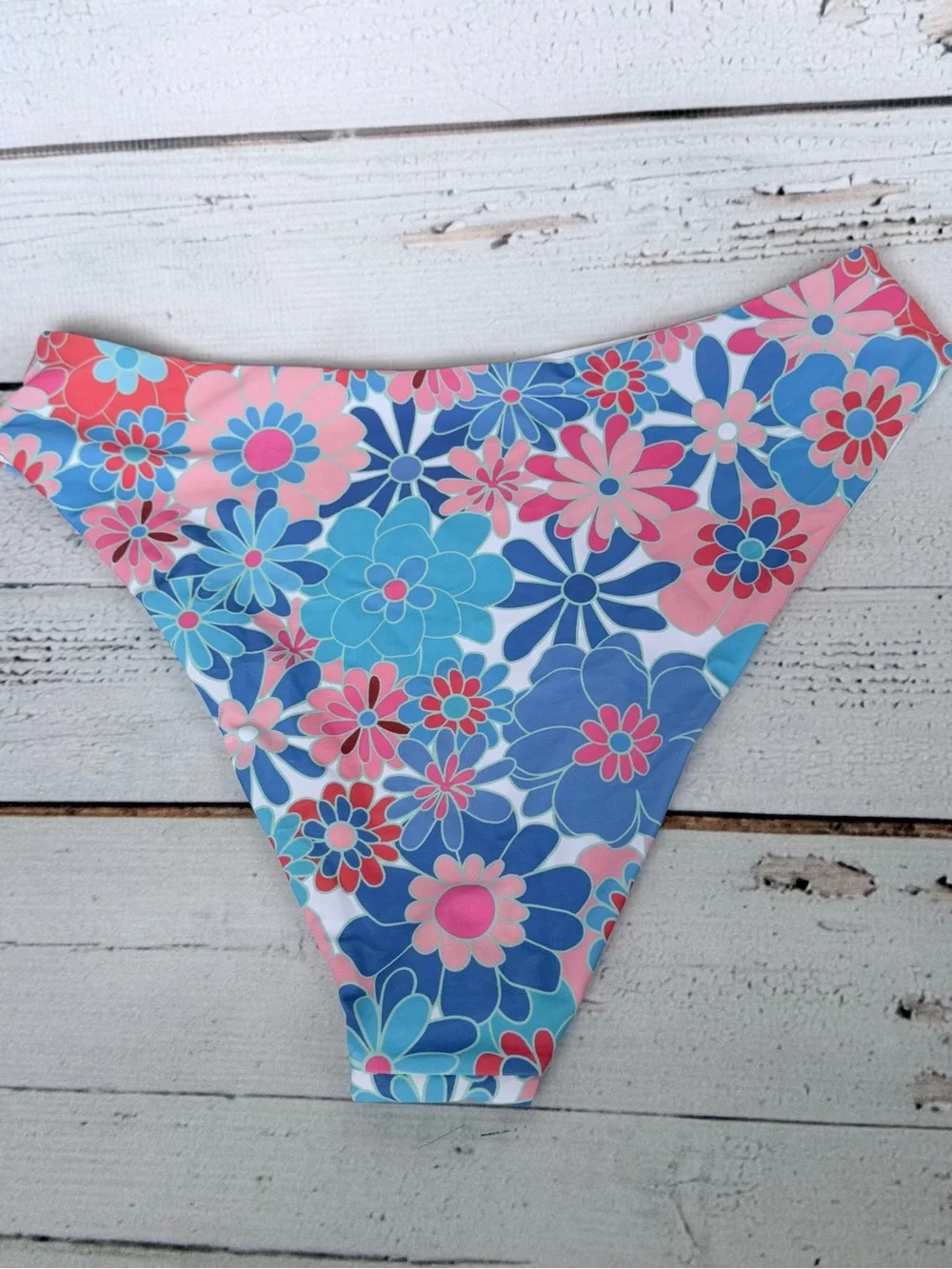 Retro Floral Bandeau Top & High Waisted Bikini Set - Large